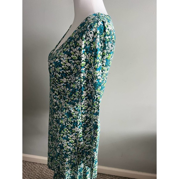 BP Green Floral Knit Dress Long Sleeve V neck Sheath Size M Earth Friendly NEW - Picture 6 of 12